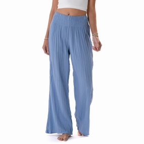 Denim Blue Wide Leg Cotton Pants Easy Comfort Active Comfort