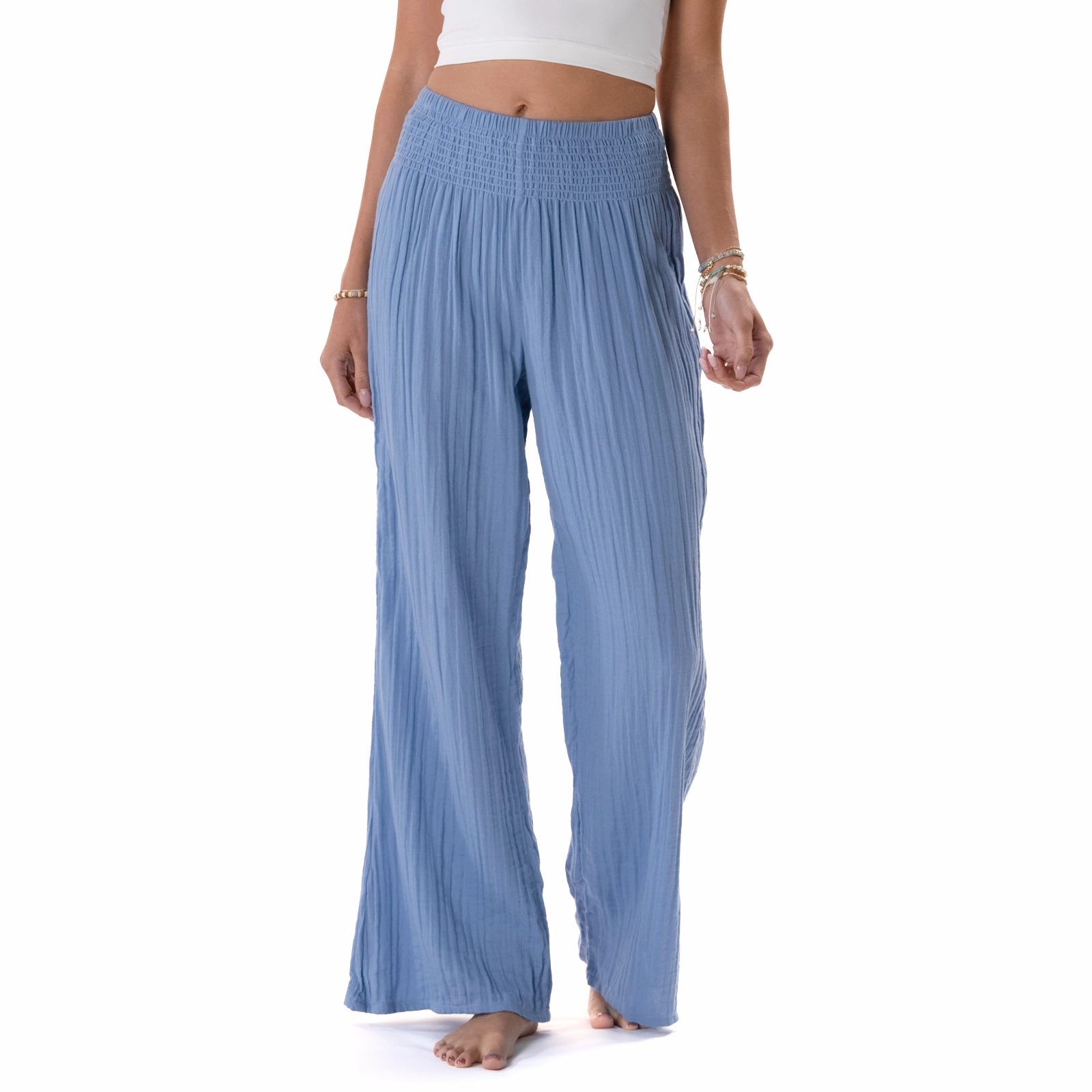 Denim Blue Wide Leg Cotton Pants Easy Comfort Active Comfort