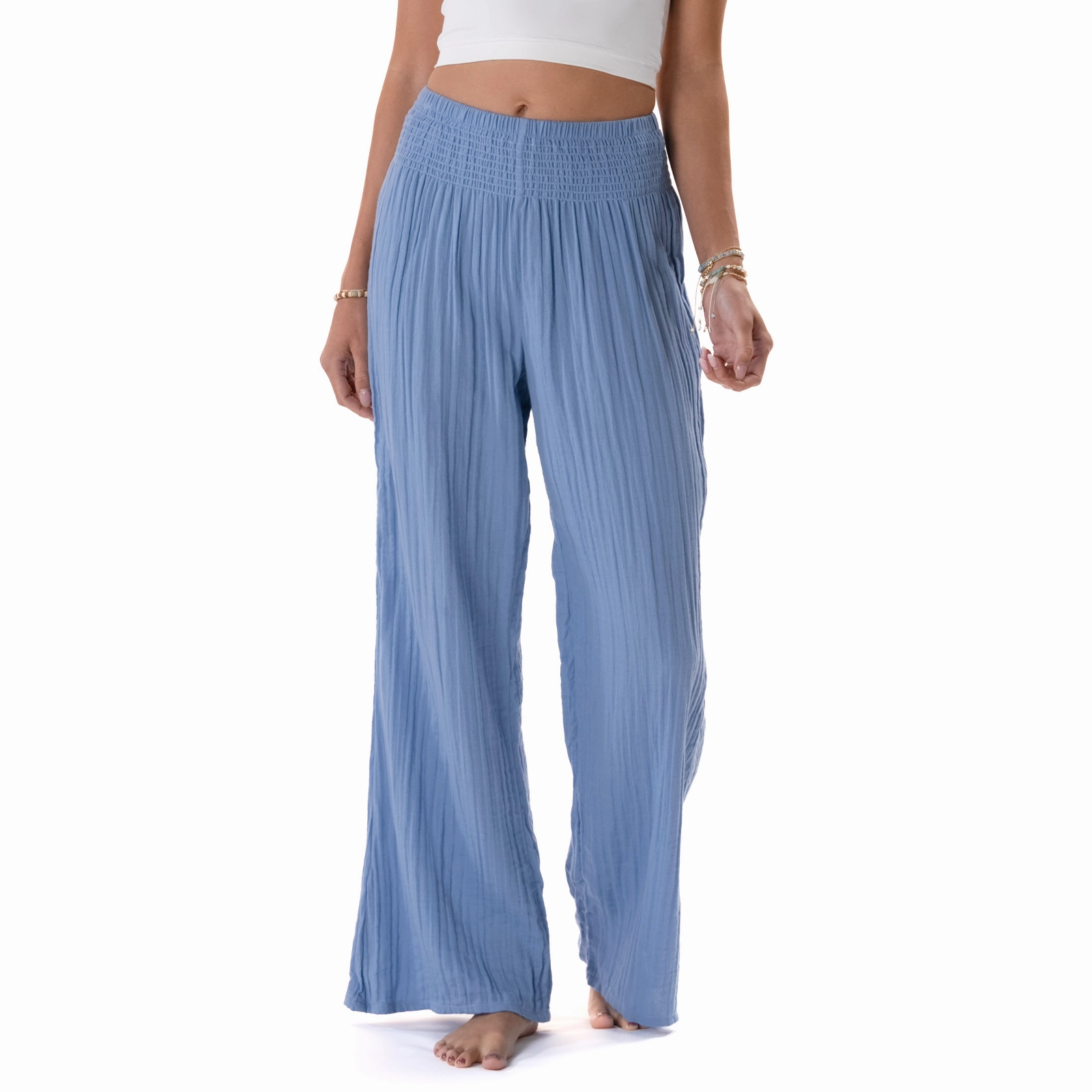 Comfy Texture Denim Blue Wide Leg Cotton Pants