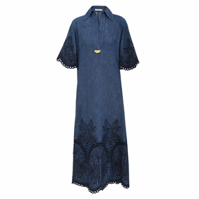 Denim Embroidered Maxi Dress Chic and Cozy Wear Seasonal Layering