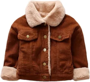 DESESE Toddler Boy Corduroy Jacket Bomber Jacket,Winter Notch Collar Coat Sherpa Lined Lapel Button Warm Outerwear