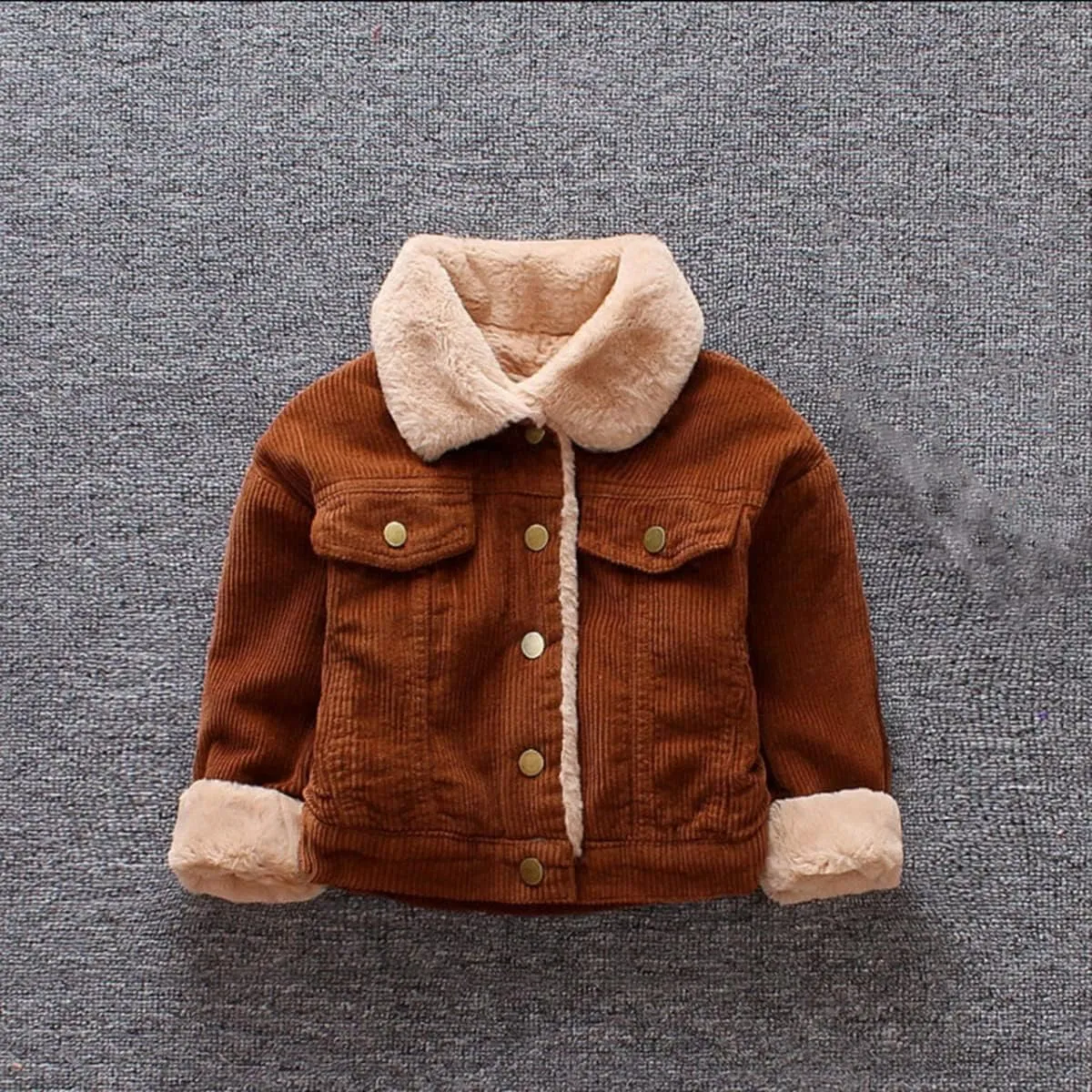 DESESE Toddler Boy Corduroy Jacket Bomber Jacket,Winter Notch Collar Coat Sherpa Lined Lapel Button Warm Outerwear