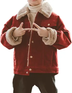 DESESE Toddler Boy Corduroy Jacket Bomber Jacket,Winter Notch Collar Coat Sherpa Lined Lapel Button Warm Outerwear