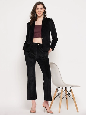 Smart Casual Piece Madame Lapel Collar Shimmery Black Blazer