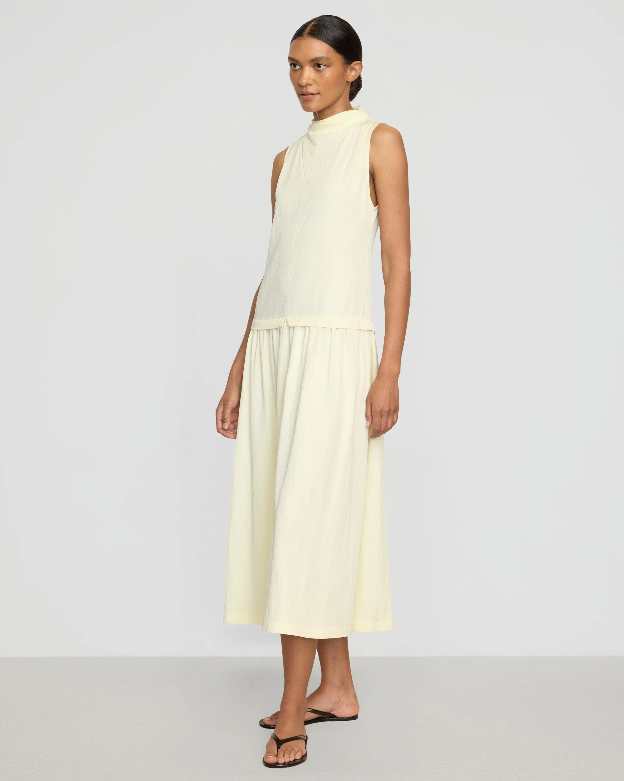 Halter-Neck Family Vibe Chinon Drop-Waist Gathered-Neck Dress