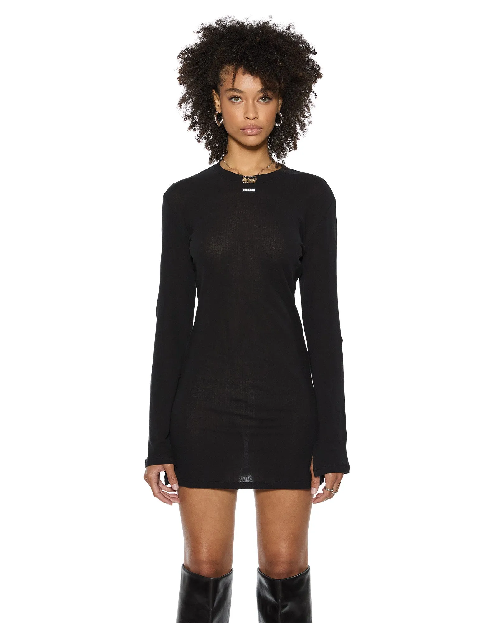 Polished Wear Movement Friendly CRAWFORD LS MINI DRESS BLACK