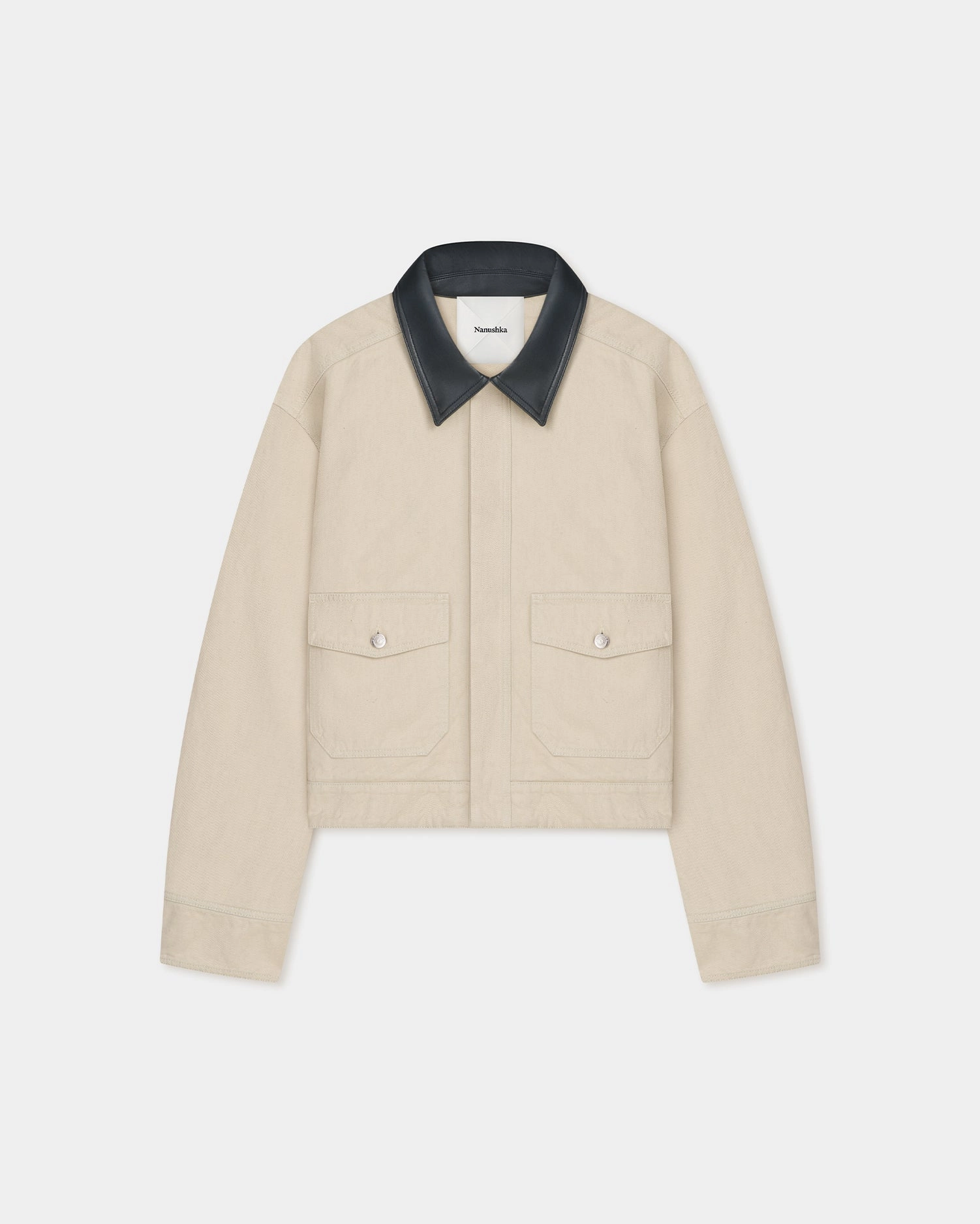Rough Nowell - Leather-Trimmed Denim Jacket - Beige/Black