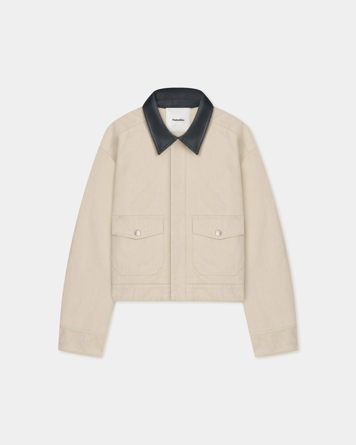 Nowell - Leather-Trimmed Denim Jacket - Beige/Black fade - resistant clothing