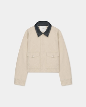 Sleeveless Nowell - Leather-Trimmed Denim Jacket - Beige/Black