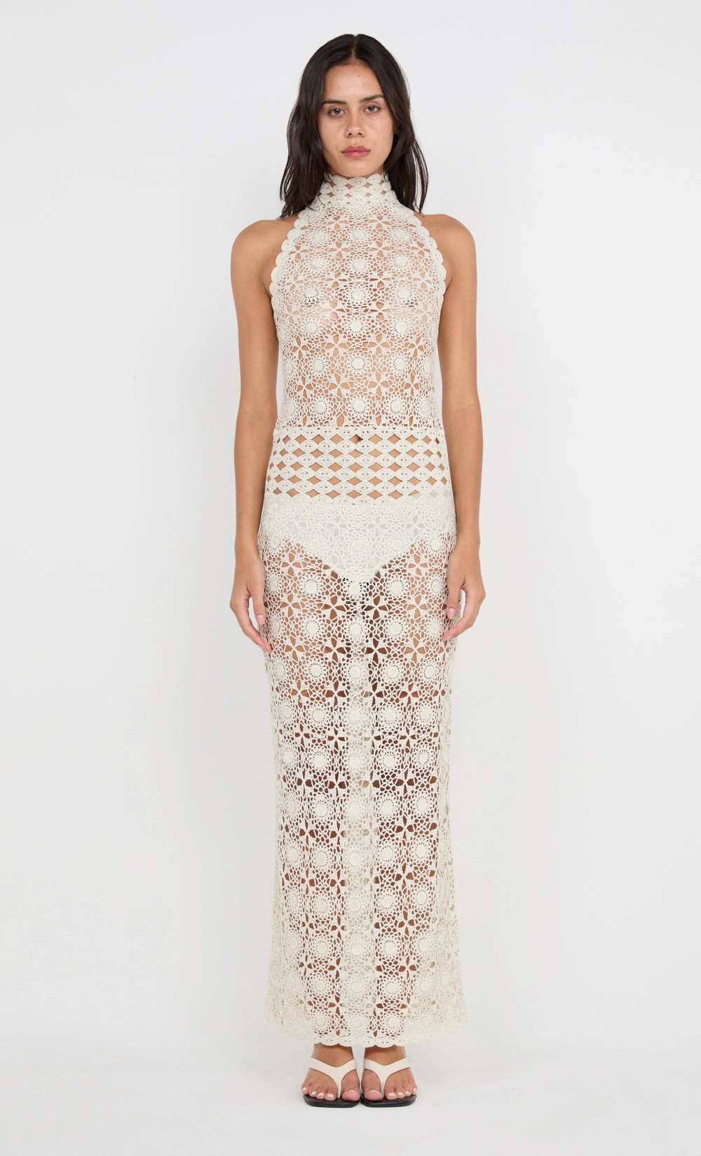 Light Base Comfort waistband ANIA HALTER MAXI DRESS - IVORY