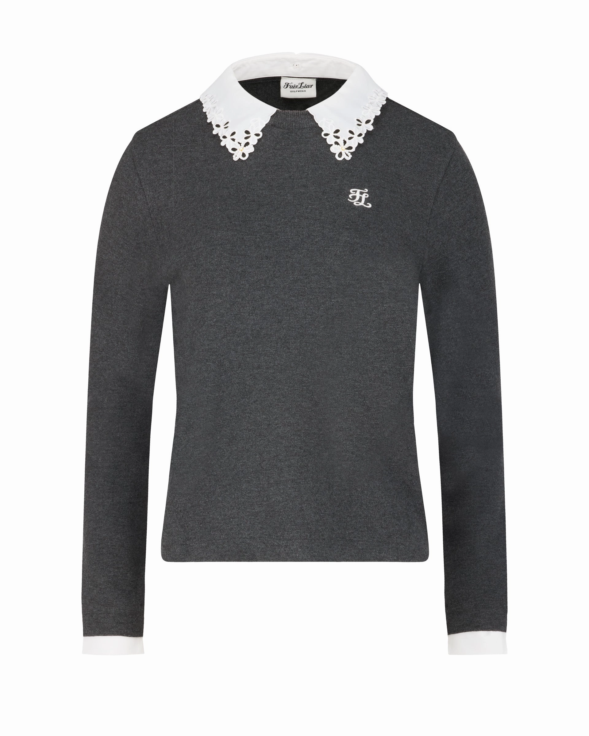 Detachable beaded lace collar knit - Charcoal gray NonIrritating