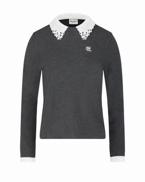 QuickDry Textile Durable Hem Stitching Detachable beaded lace collar knit - Charcoal gray