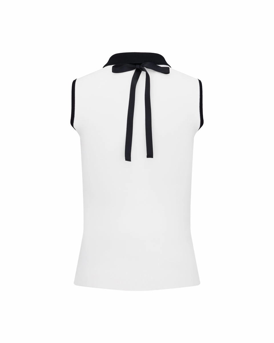 Detachable lace ribbon sleeveless knit - White Elasticated Hem