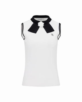 Detachable lace ribbon sleeveless knit - White High Density Knit Lightweight Knit