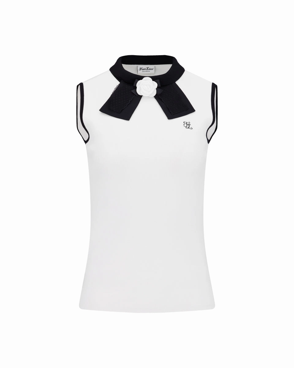 Detachable lace ribbon sleeveless knit - White MoistureControl