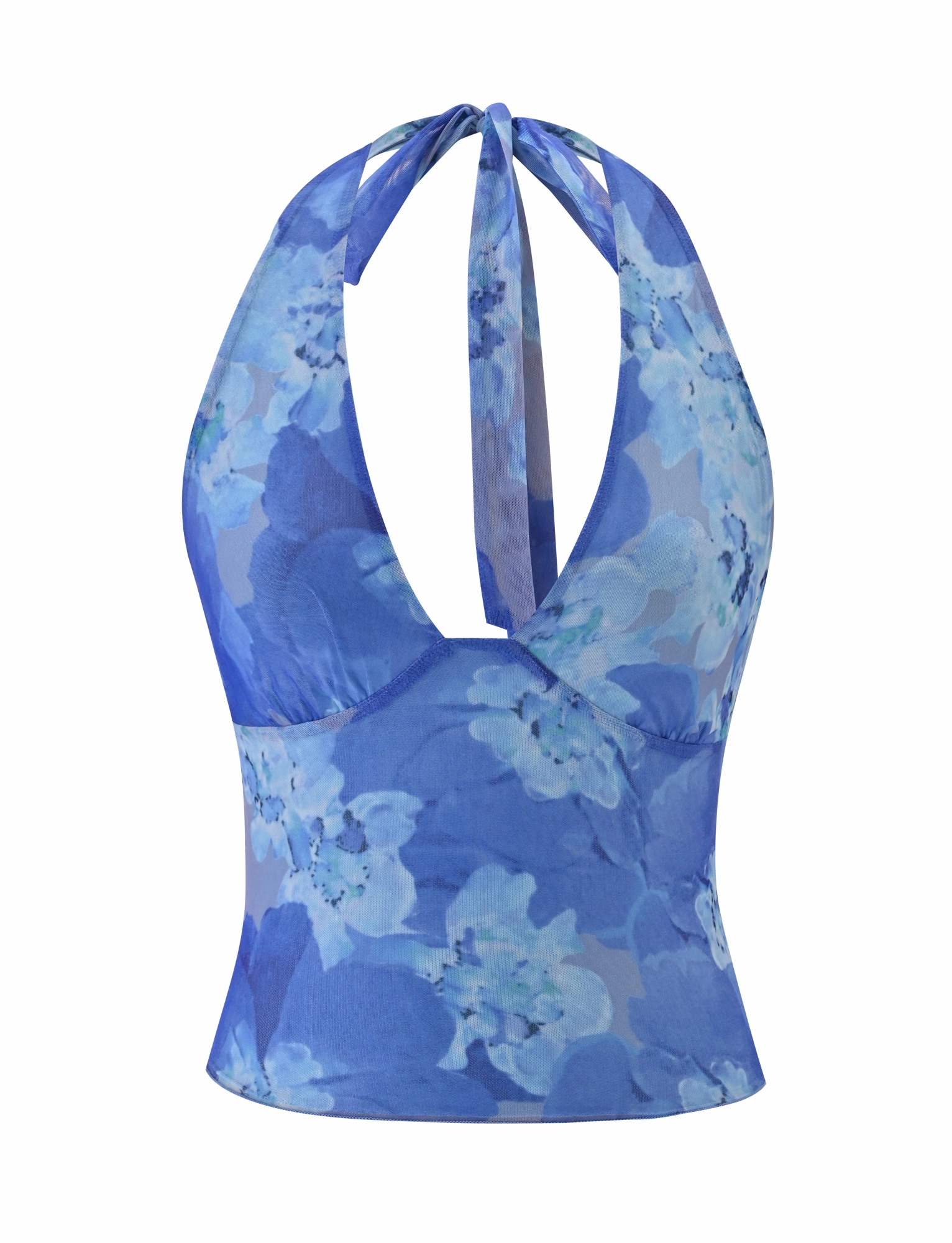 Flex Fit Shoulder Construction Button Down Collar DEVYN TOP - BLUE MACRO FLORAL