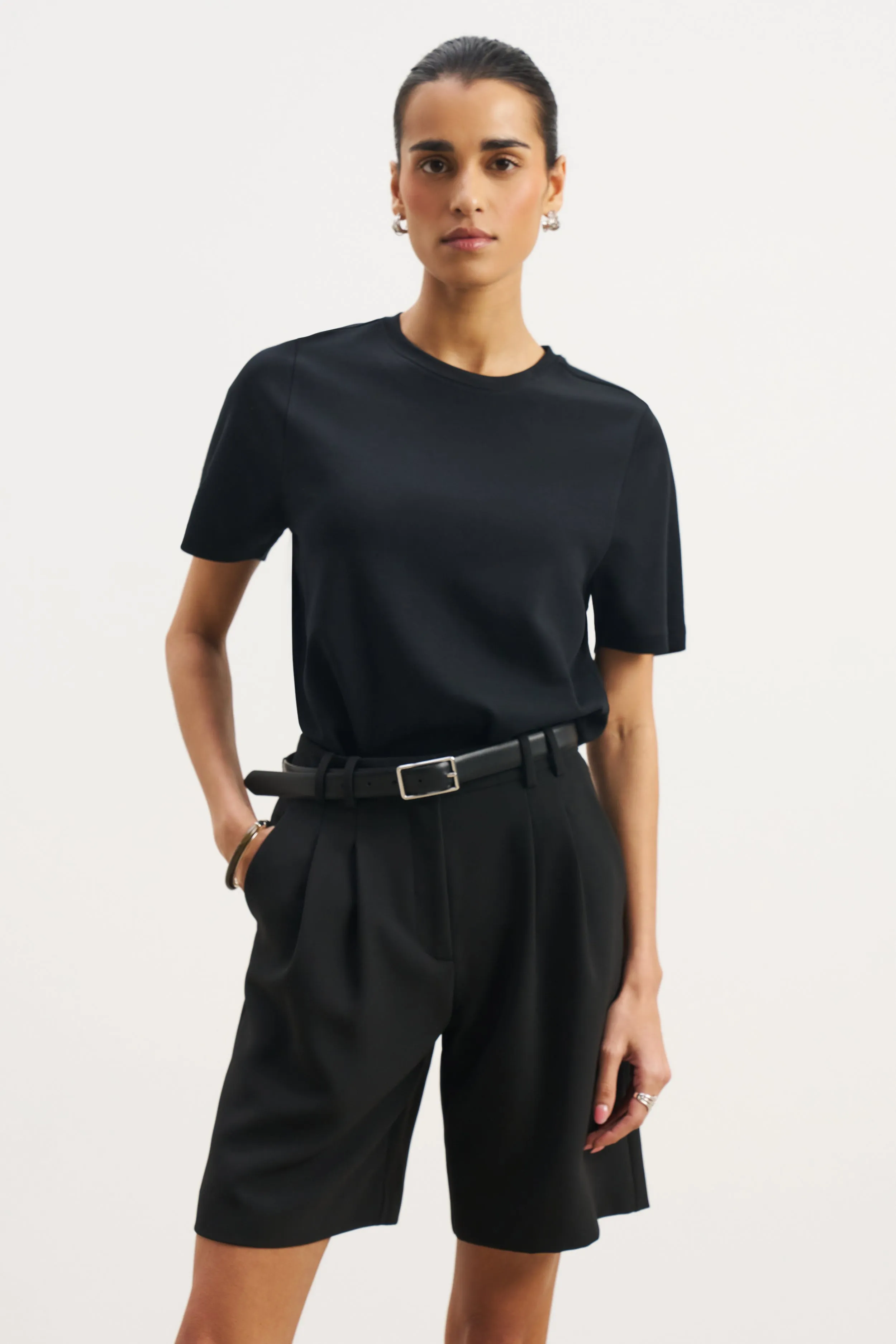 GarmentWashed Texture Reinforced Shoulder Panels Classic Regular T Shirt - Black