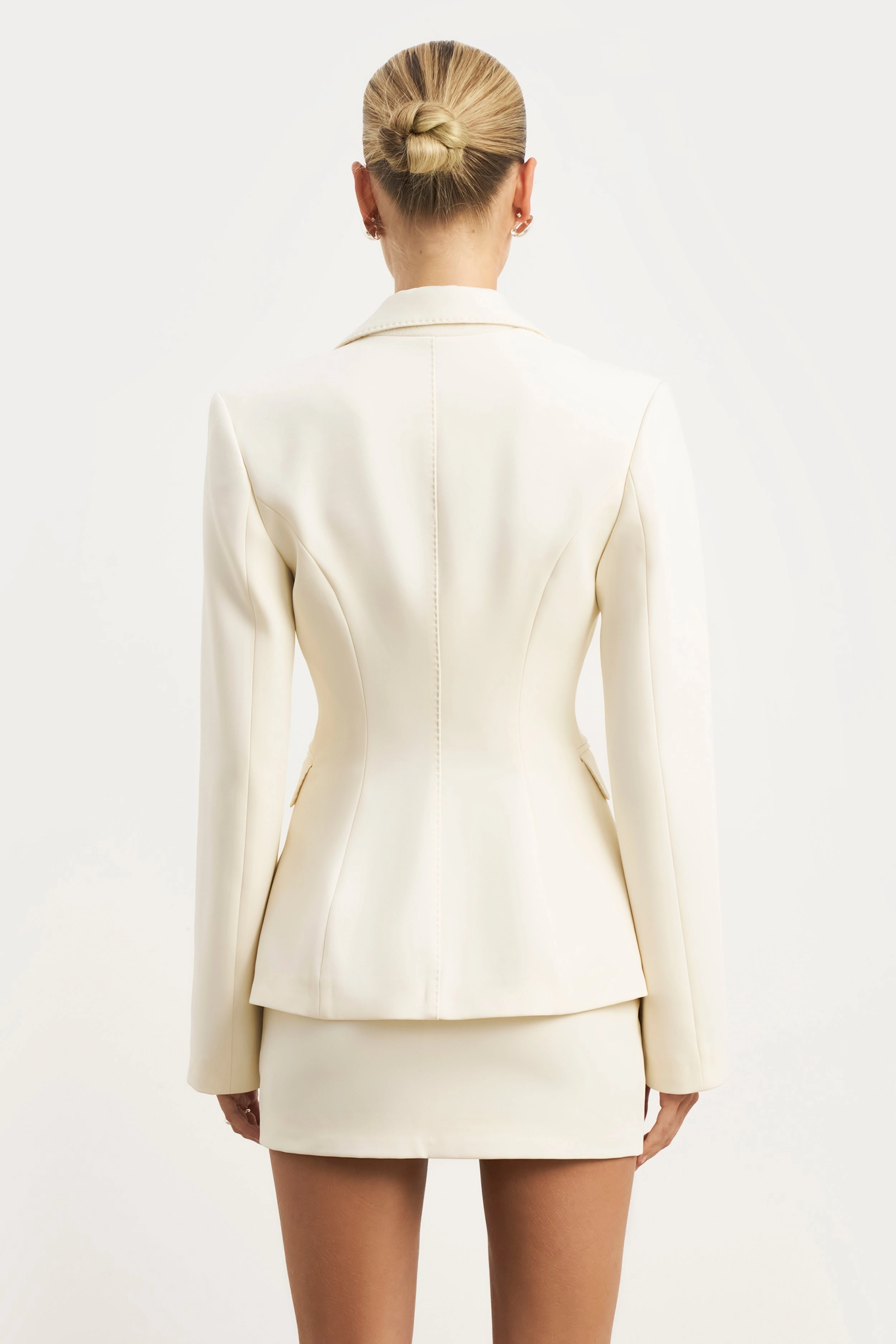 Single Breasted Cinched Waist Blazer - Cream runners Fitness