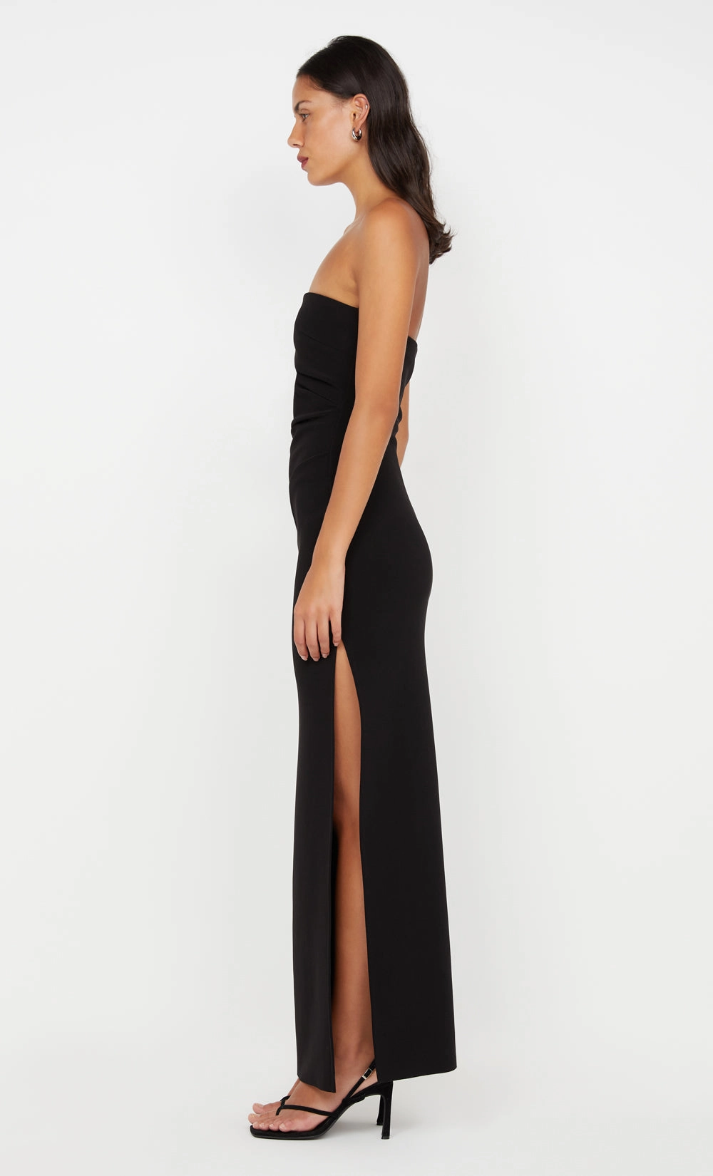 Flattering Cut Embroidered-Detail REINA STRAPLESS MAXI DRESS - BLACK
