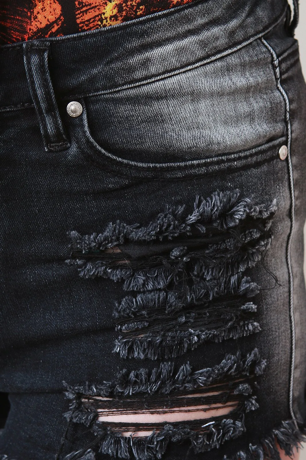 Distress Cheeky High Waisted Denim Shorts