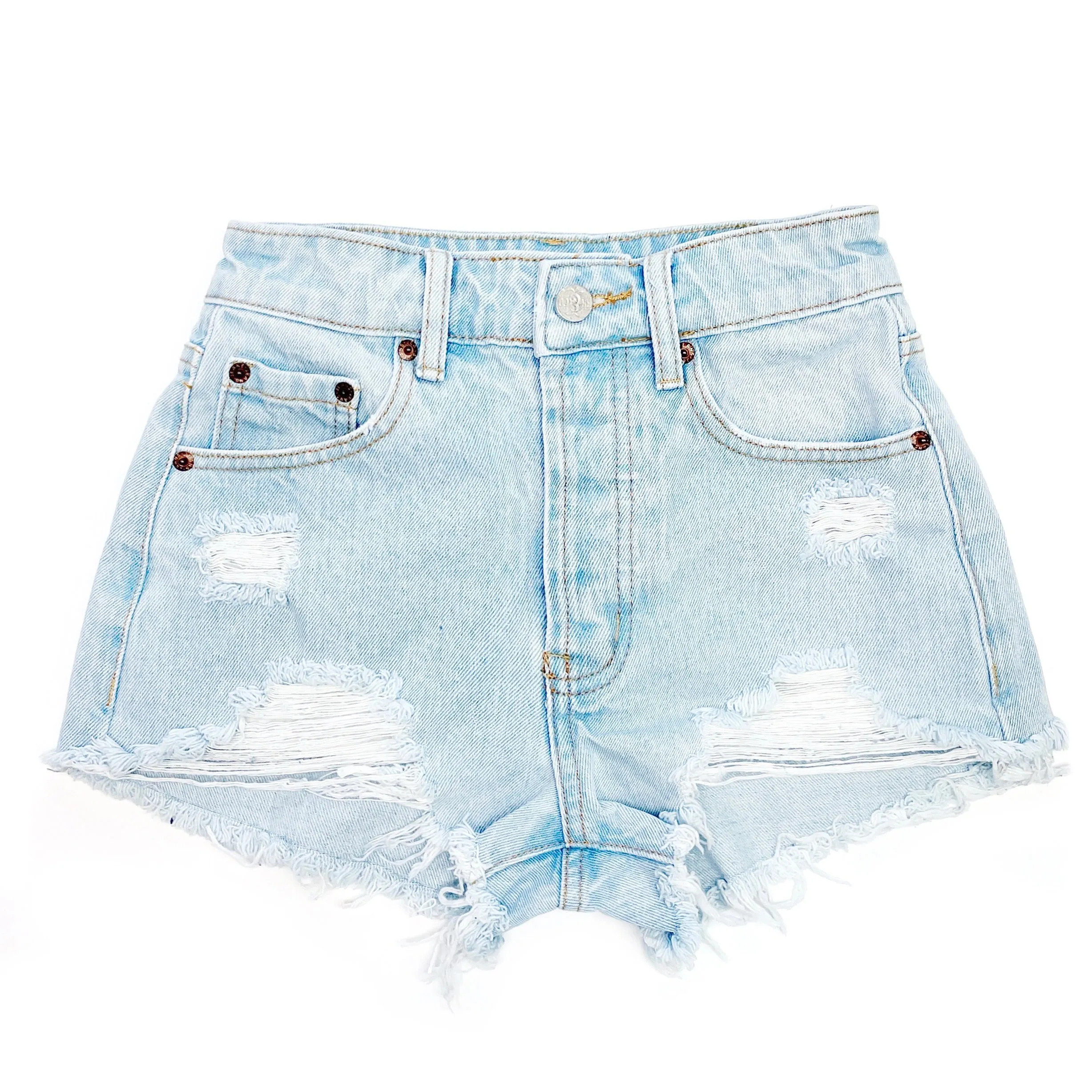 Distressed High Waisted Denim Shorts  - The Clementine