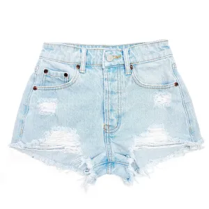 Distressed High Waisted Denim Shorts  - The Clementine