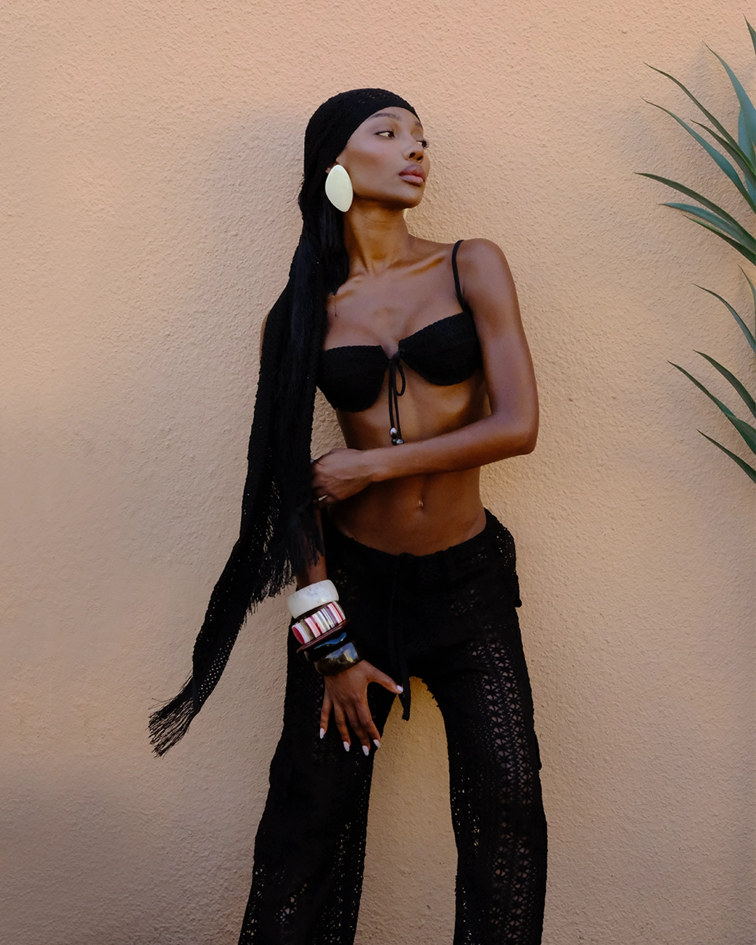 Dolce Vita Bikini Bottom | Noir Crochet Contoured Side Panels Sleeveless Top