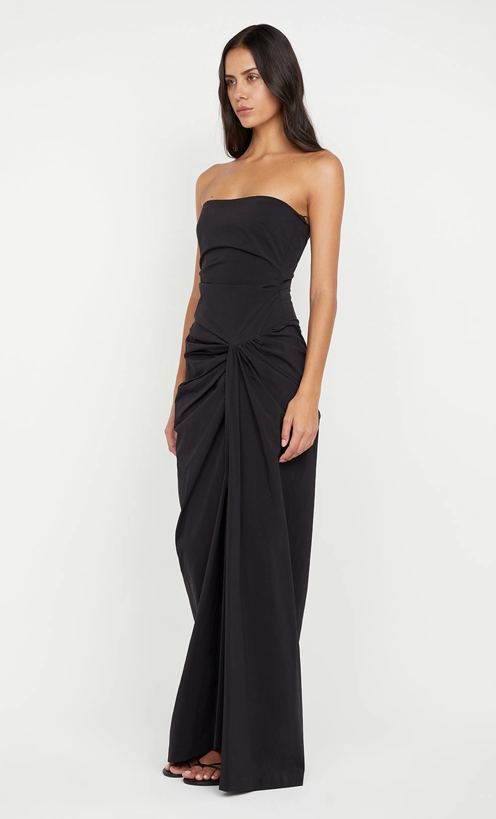 DOMENIC STRAPLESS DRESS - BLACK Flawless Waistband Light Layers
