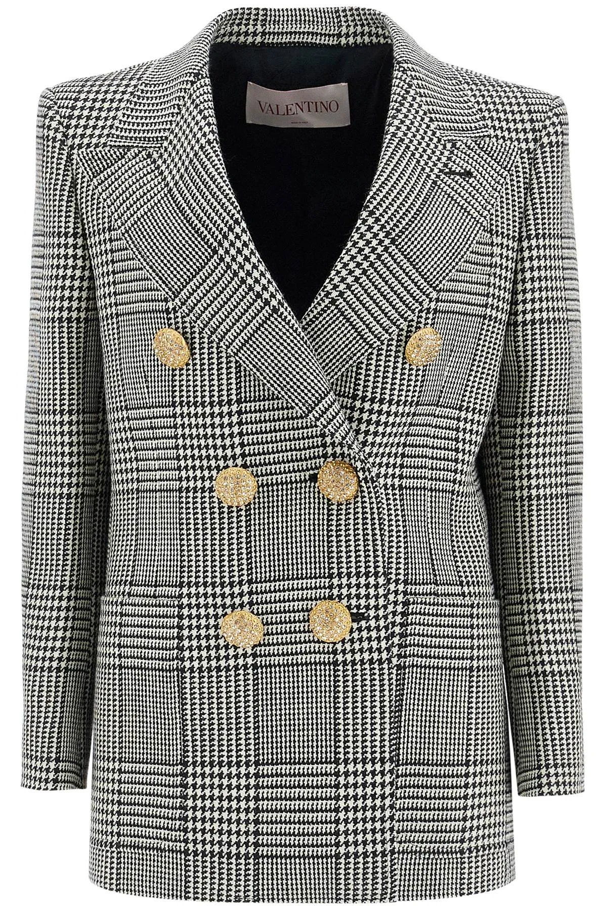 double-breasted pied de poule wool bl 6B3CE40090U AVORIO/NERO