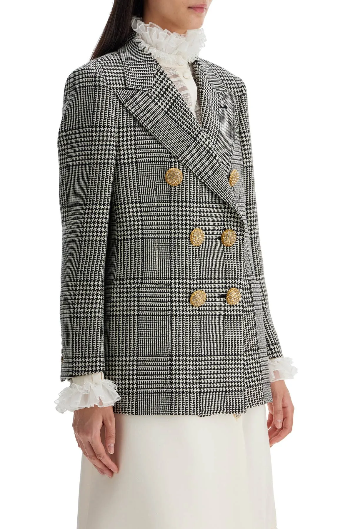 double-breasted pied de poule wool bl 6B3CE40090U AVORIO/NERO