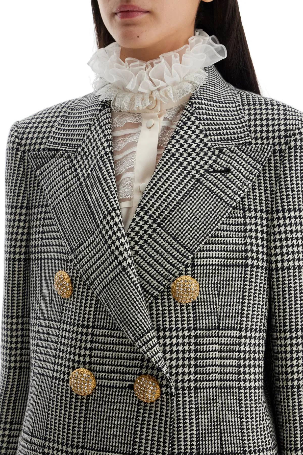 double-breasted pied de poule wool bl 6B3CE40090U AVORIO/NERO