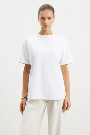 Layered Collar System DoubleLayeredShoulders Oversized T Shirt - White