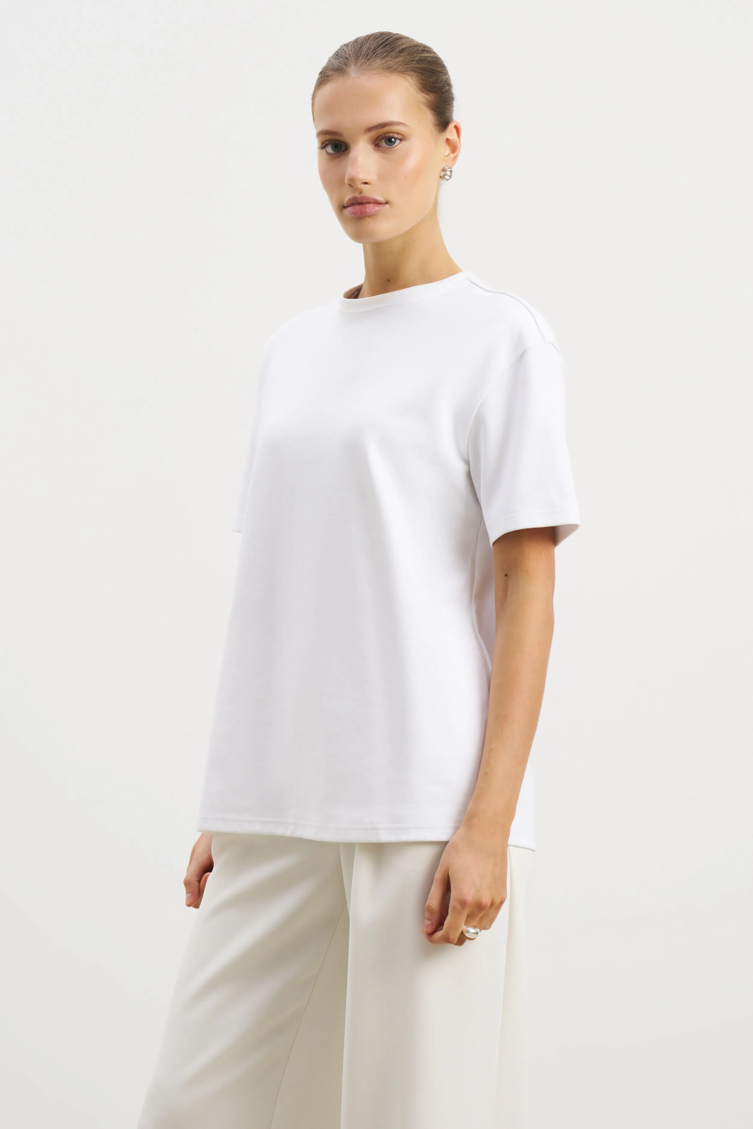 Oversized T Shirt - White SoftKnit Loose Blouse