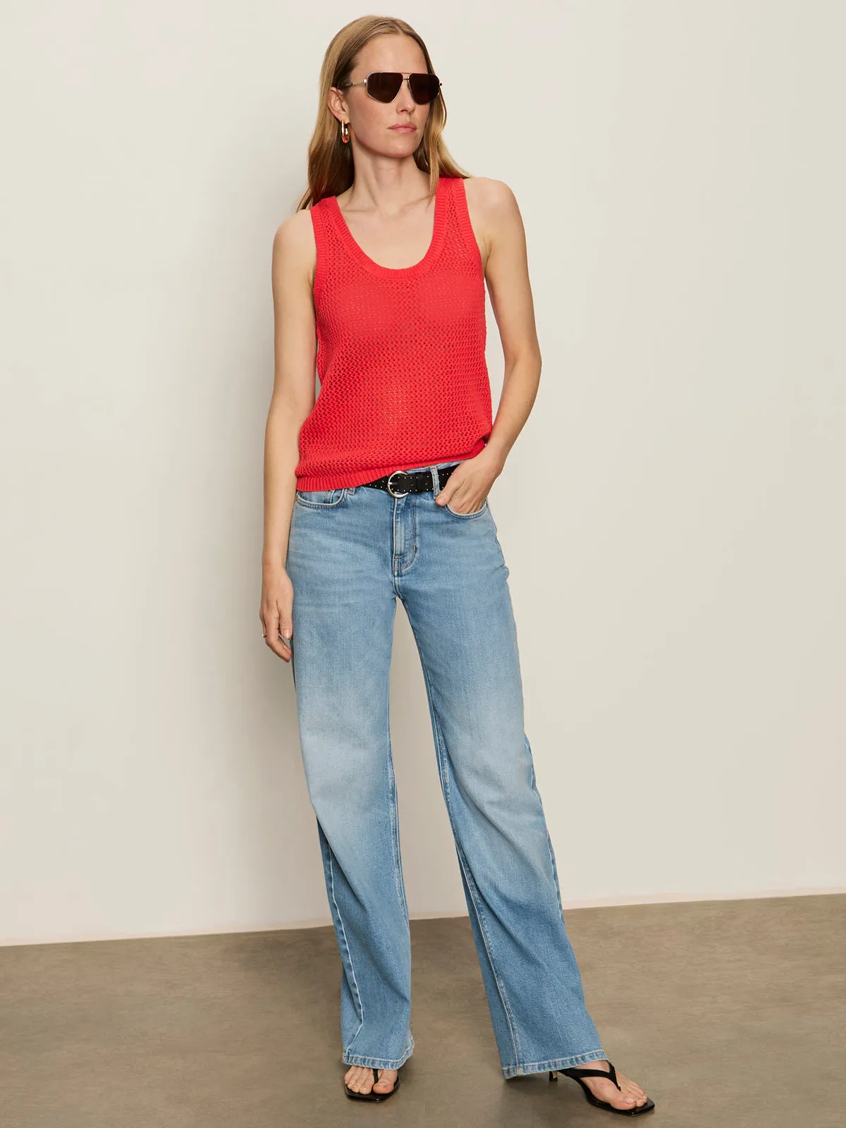 Essential layering piece Mesh Stitch Shell Sweater Cayenne