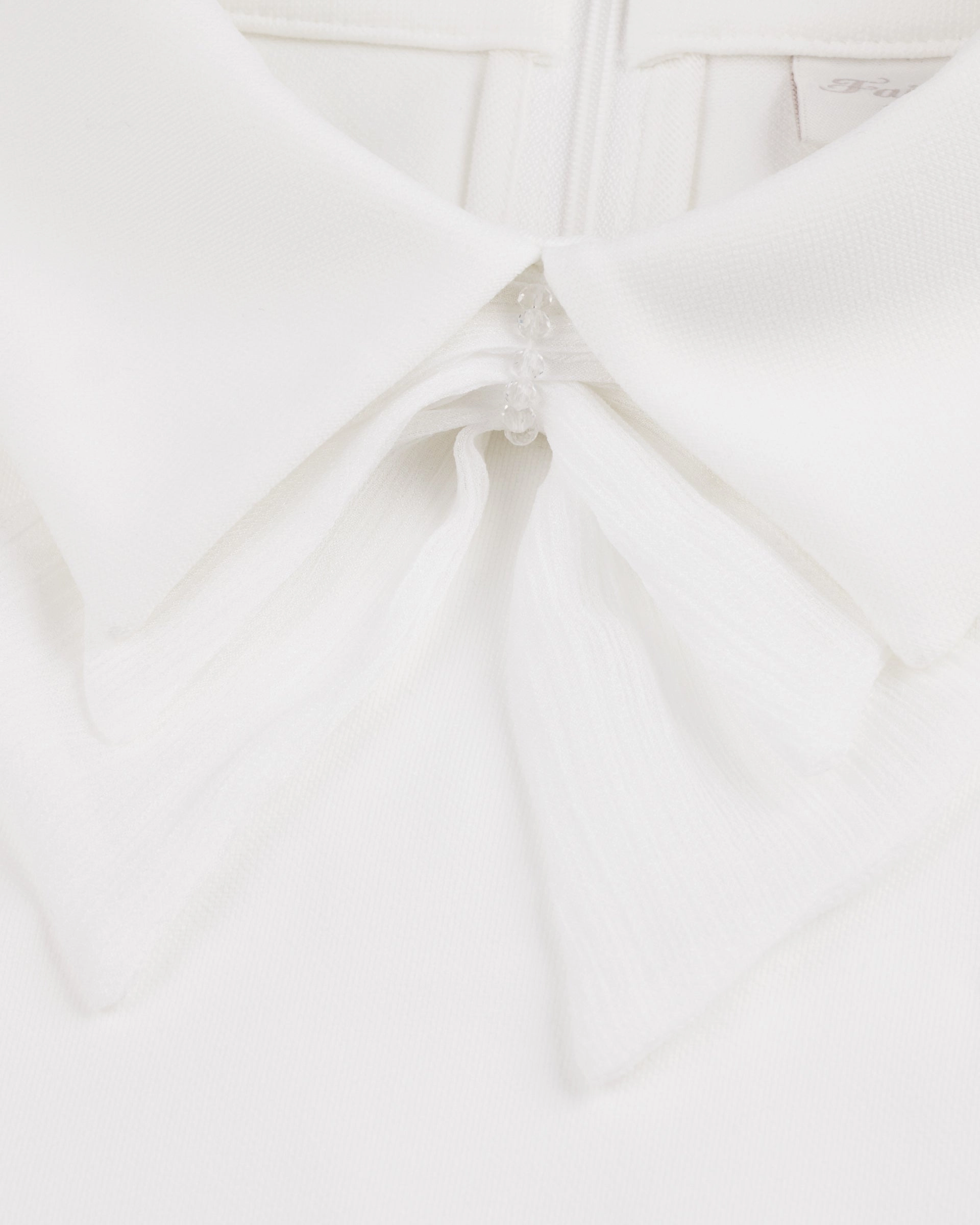 YarnDyeStripe Double chiffon ribbon collar T-shirt - Ivory