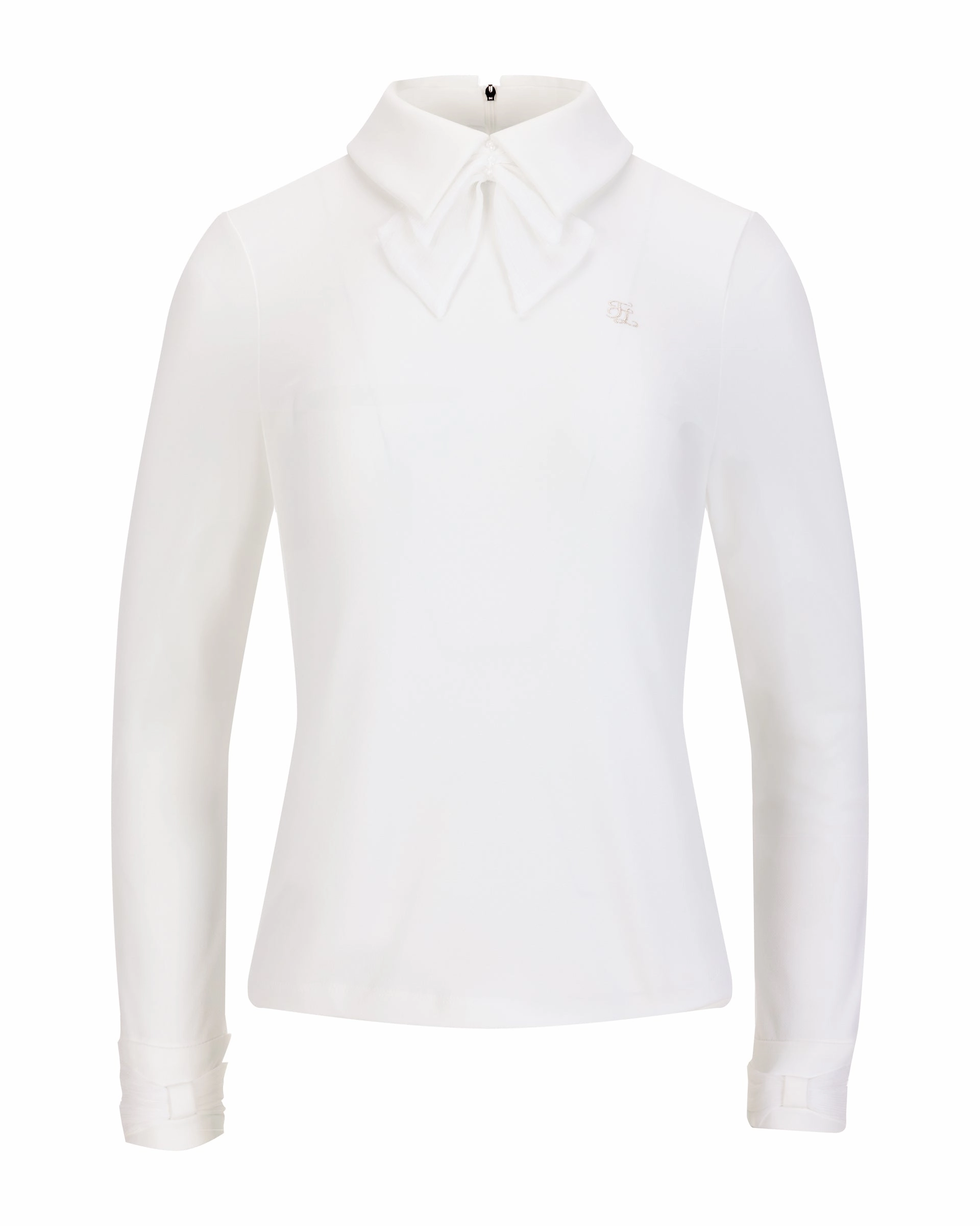 Soft Brushed Finish Double chiffon ribbon collar T-shirt - Ivory