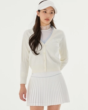 NoRoll Hem Technology Double color v-neck cardigan - White