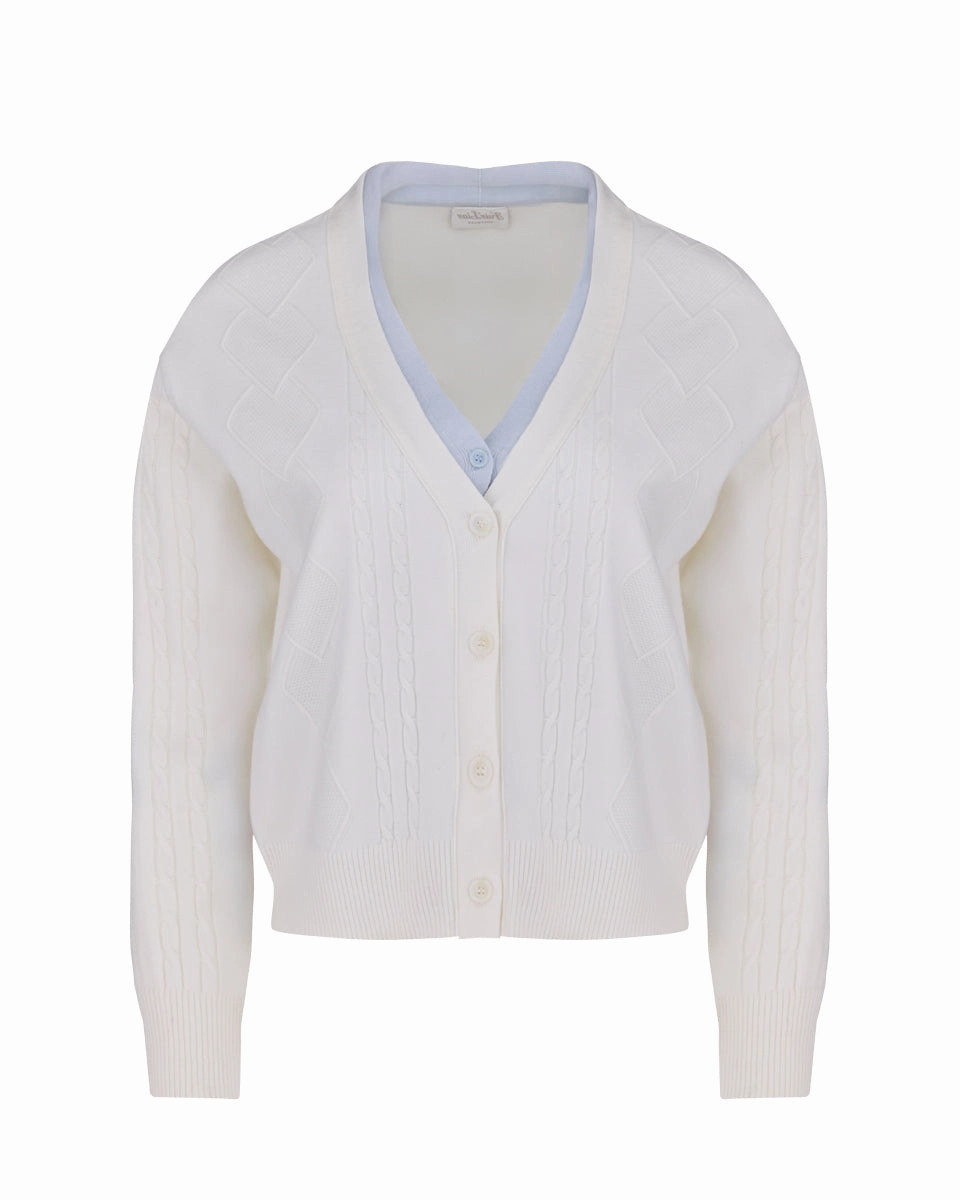 Double color v-neck cardigan - White Clean Fit Design