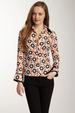 Double Cuff Shirt - Orange Flower Print ReflectiveTrims Distressed Texture
