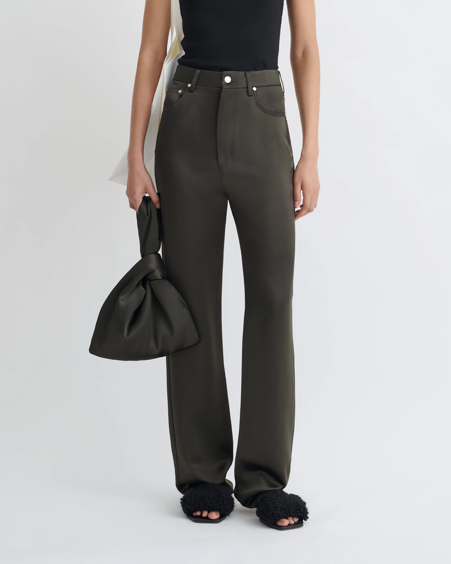 Tita - Slip Satin Pants - Dark Green No Ride Fit Chic Vibe