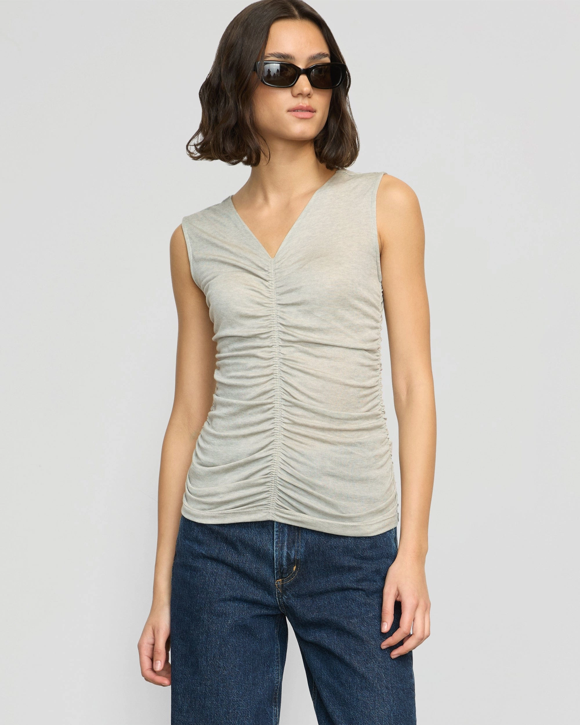 GarmentWashed Softness Antistatic Saleha Ruched-Front Sleeveless Tank