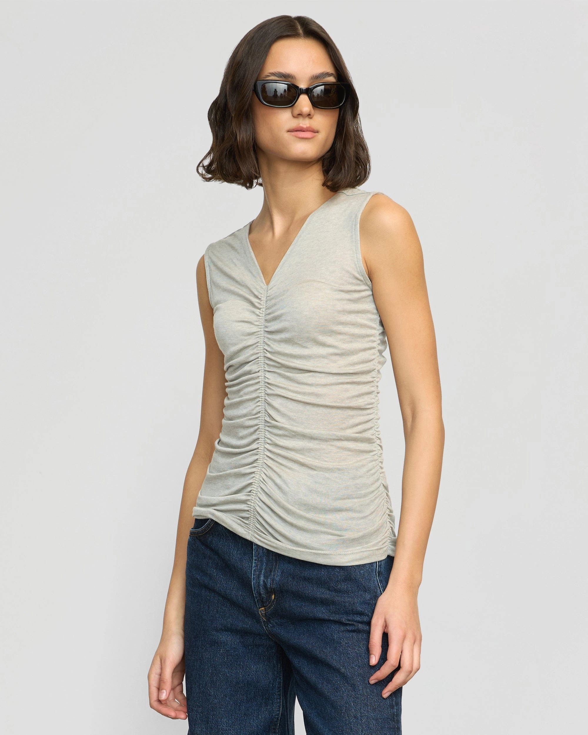 Saleha Ruched-Front Sleeveless Tank Machine Washable Fabric