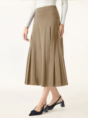 Stretch Ponte Pleated A-line Midi Tailored Skirt Stretchy Material No Tag