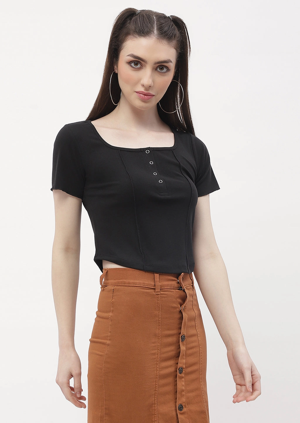 Madame Solid Black Corset Style Top SunProtective