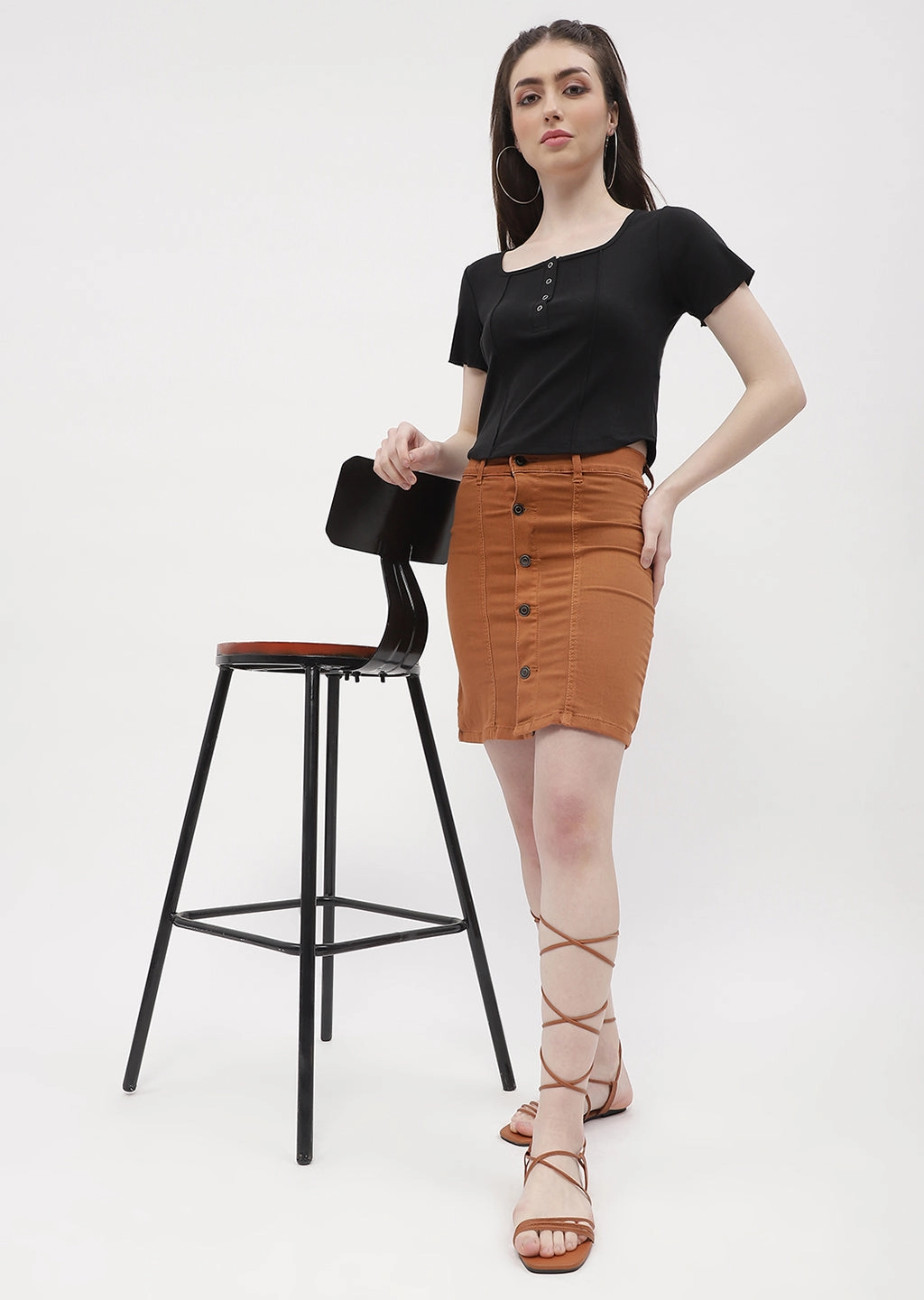 Madame Solid Black Corset Style Top Easycare