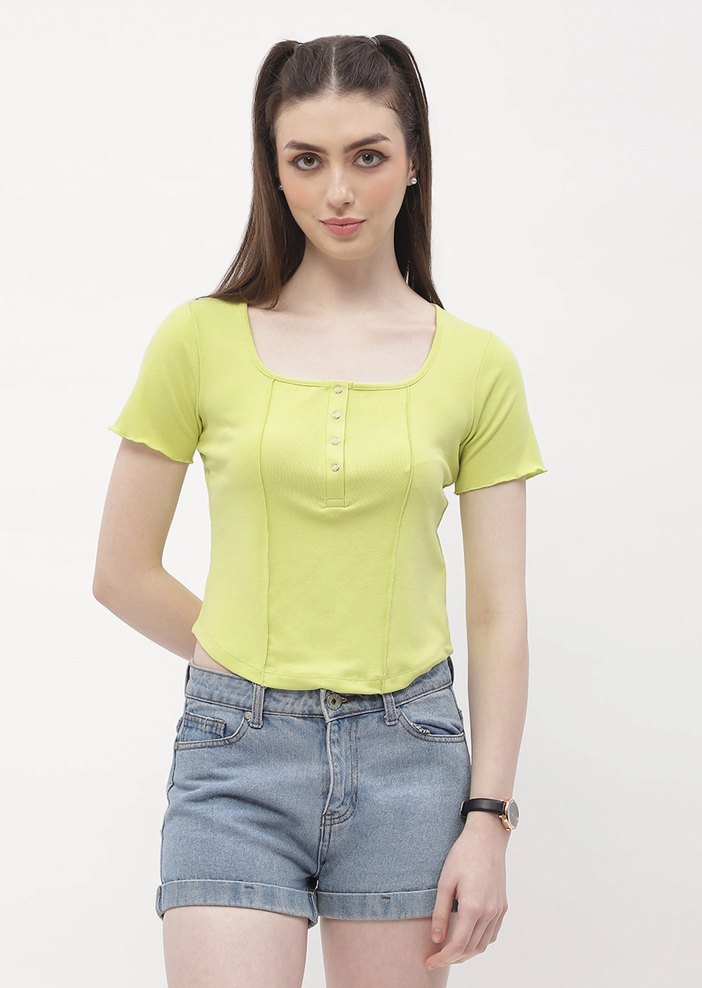 Madame Solid Neon Green Corset Style Top MultiPocketDesign