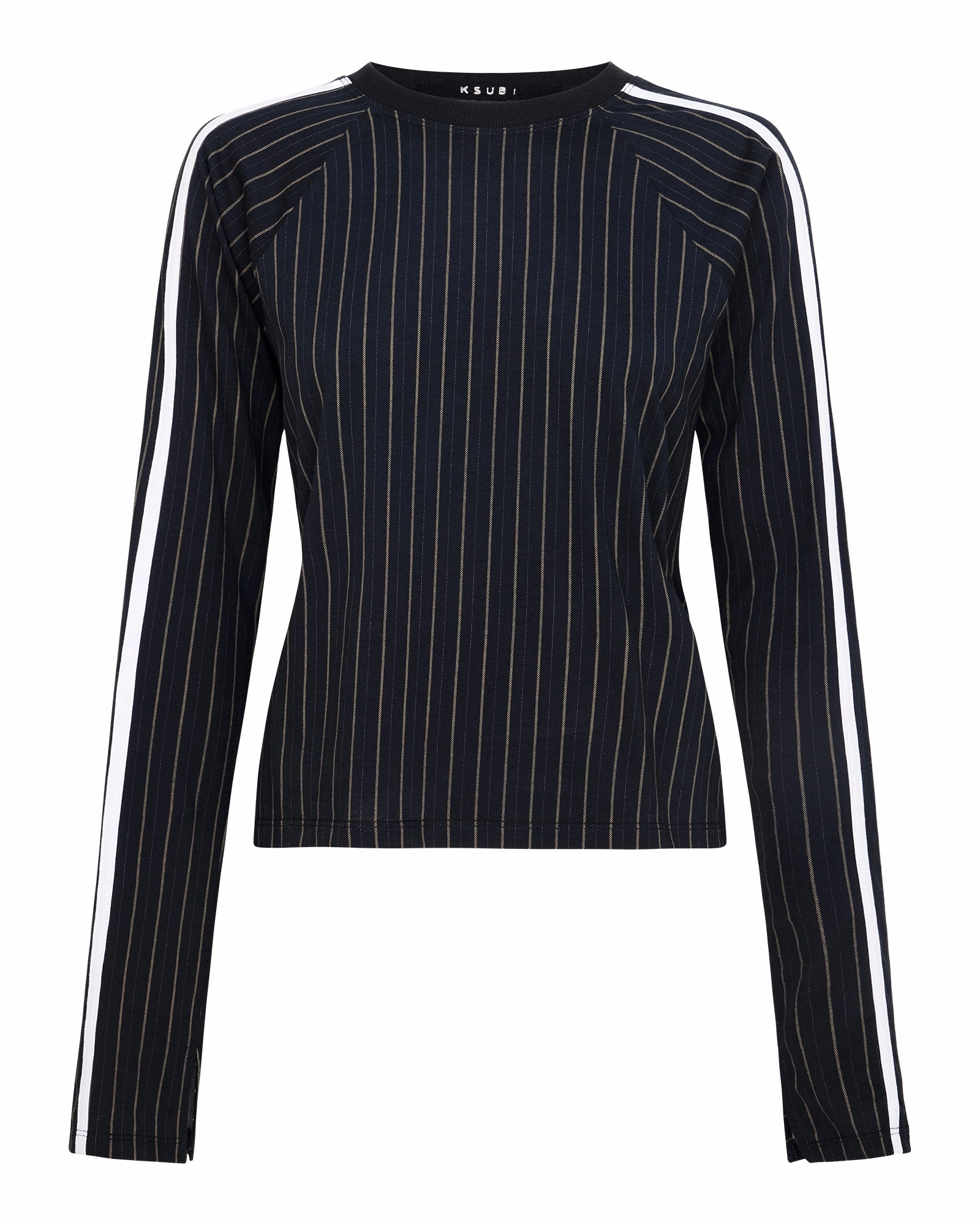 LoopwheelFabric Stain Repellent Coating PORTER LS TOP BLACK PINSTRIPE