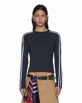PORTER LS TOP BLACK PINSTRIPE MultiFunctional Pocket Placement Soft Touch Texture