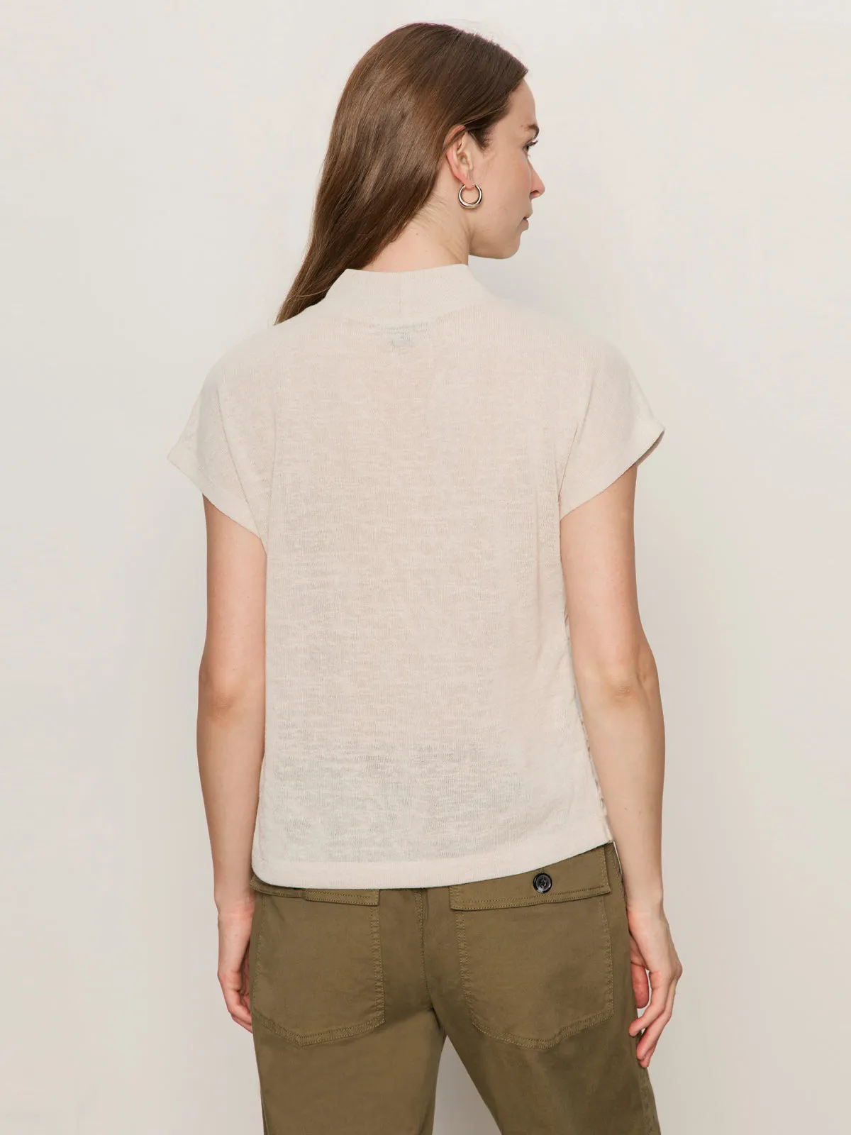 Weekend Wear Perfect Style Draped Sleeveless Mock Neck Top Mother Of Pearl