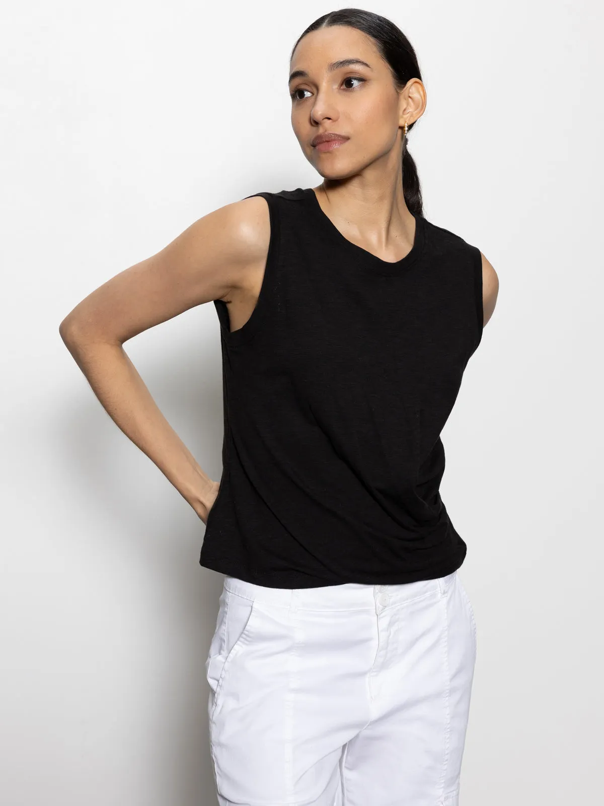 Draped Tank Black Comfort Stretch Wear Performance Wear Fit